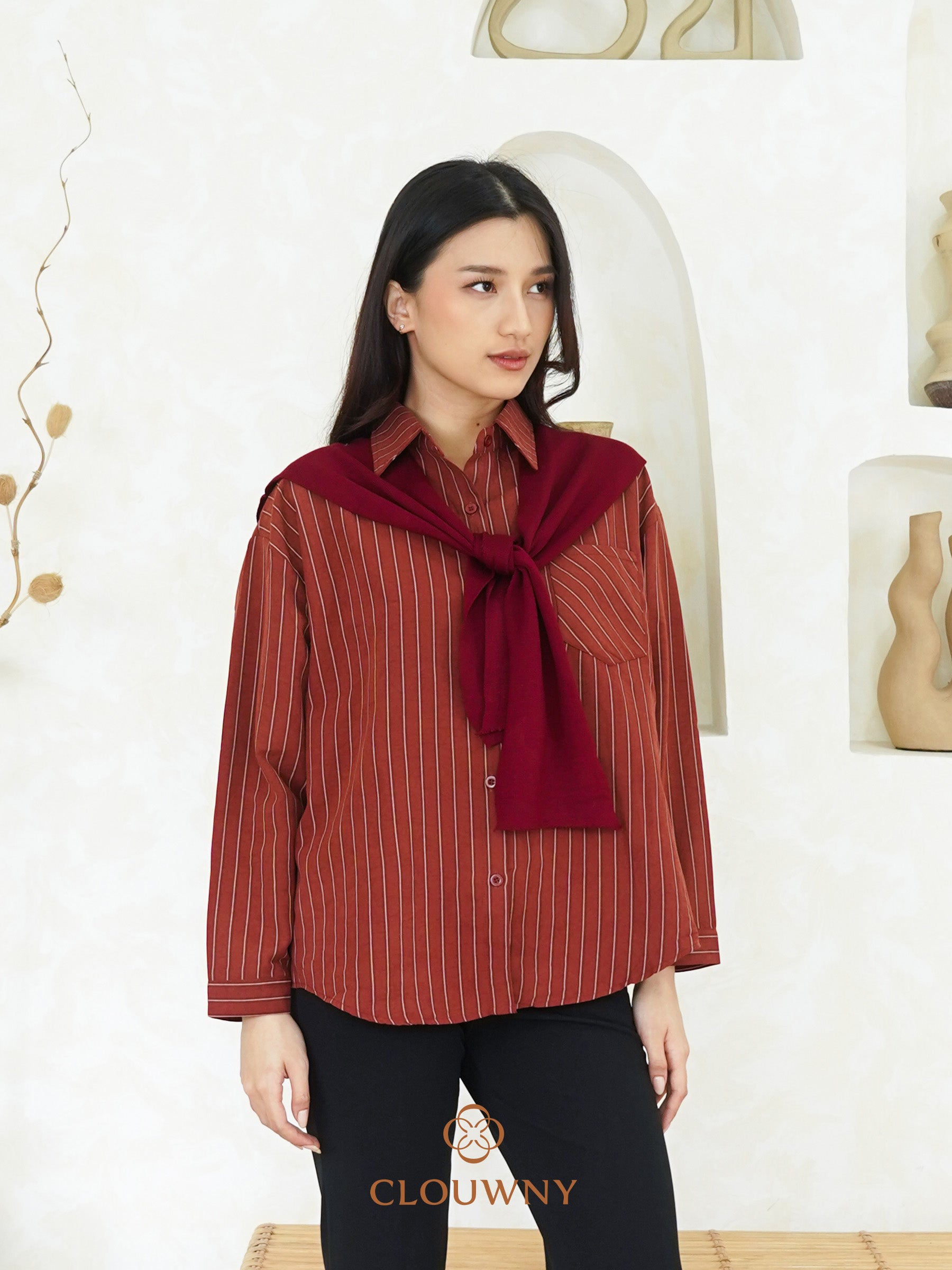Candela Stripes Scarf - Maroon